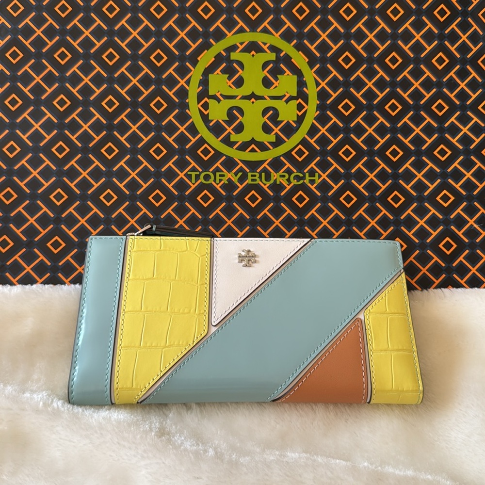 Tory Burch Robinson Patchwork Slim Top Zip Wallet